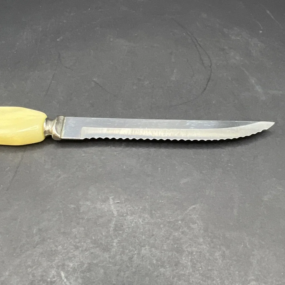 Vintage Forgecraft USA Steak Knife Cream Marbled Pearlized Handle MCM